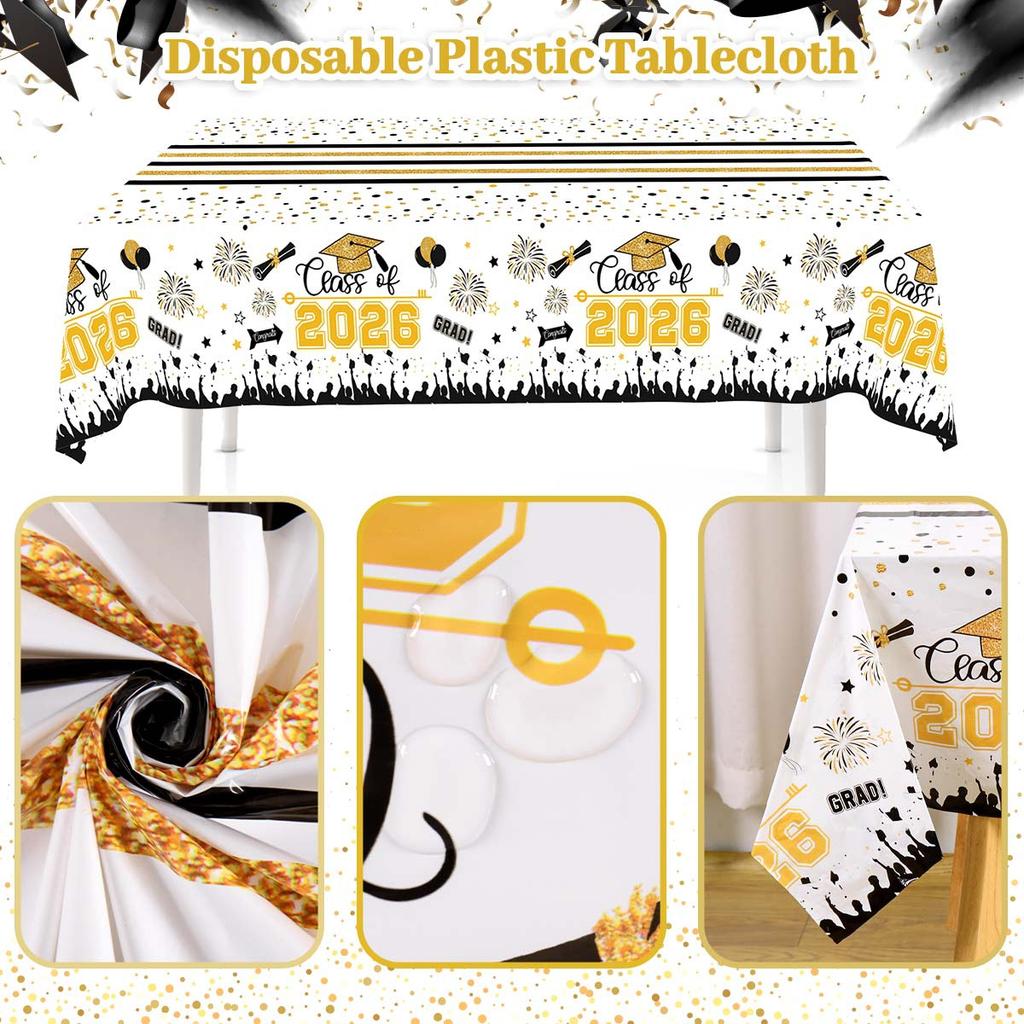 130x220cm Graduation Tablecloth Disposable Class of Party Decor Bachelor Cap Print Table Cover