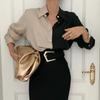 Elegantní halenka šifonová košile na knoflíky dámská černá kontrastní dlouhý rukáv vintage top luxusní kardigan 90. léta dámské oblečení