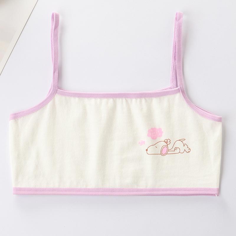 Girls' Cotton Breathable Training Bra - Wire-Free, Cartoon Design, Ages 8-12.
