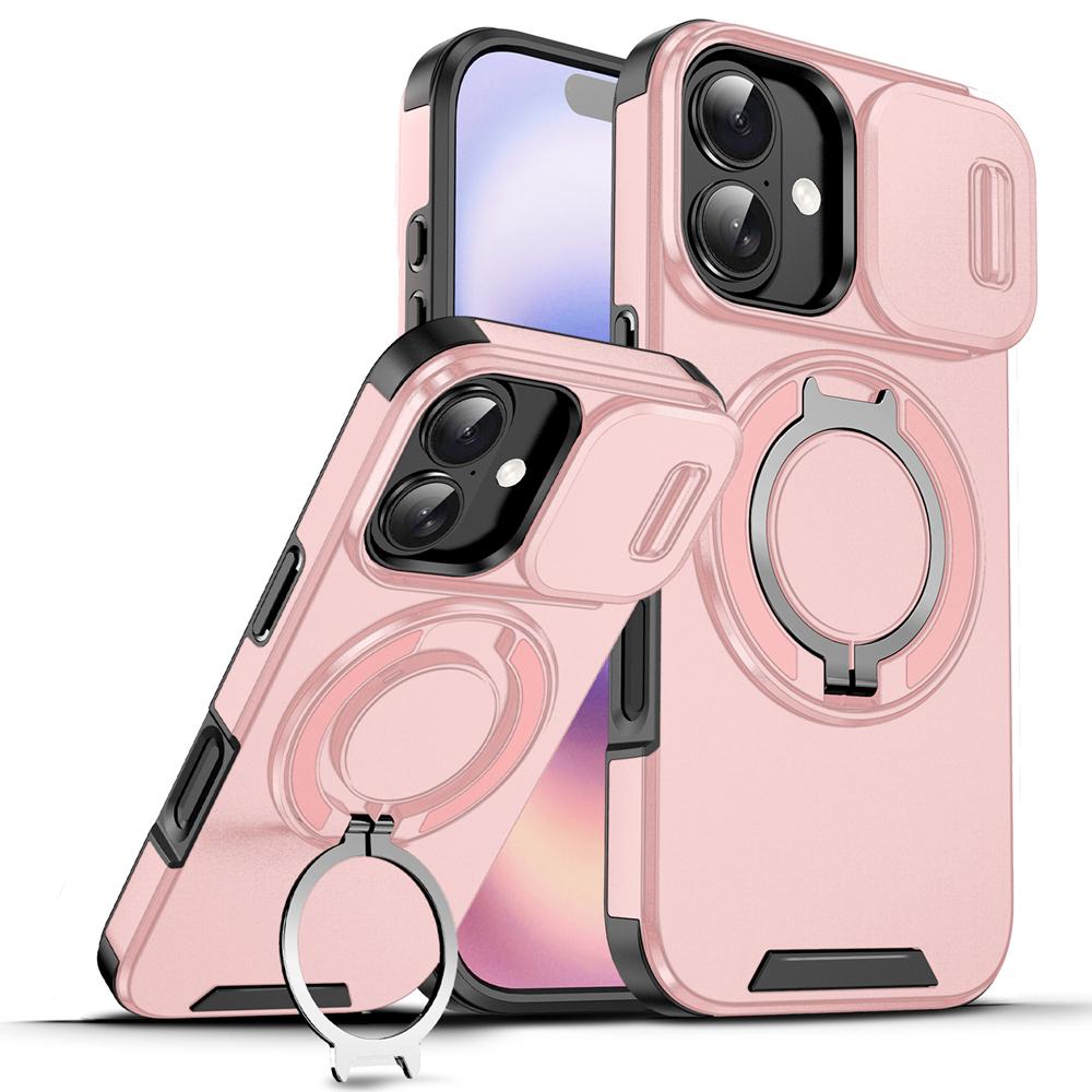 KEYSION 360° Rotating Ring Stand Phone Case for iPhone 17 Silicone+PC Slide Camera Protection Magnetic Shockproof Back Cover