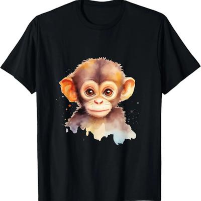 Baby Affe Aquarell Porträt Schimpanse Affe Grafik T-Shirt