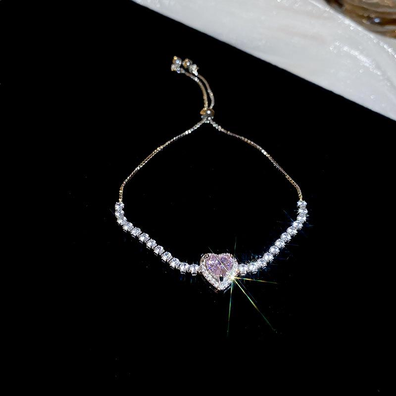 Peach Heart Love Bracelet Women's Fashion Temperament Zircon Bracelet Light Luxury Link Chain Bracelets Wristband Jewelry K-