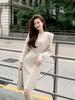 Elegant Loose Knit Dress with Ruffles - Women's Plus Size Long Sleeve Fragrance Style