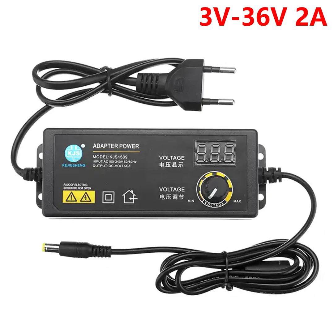 

Adjustable Power Supply Adapter 3V-36V 2A 60W Power Adapter with Display Universal AC 220V To DC 12V Adapter Adjustable Charger EU Plug