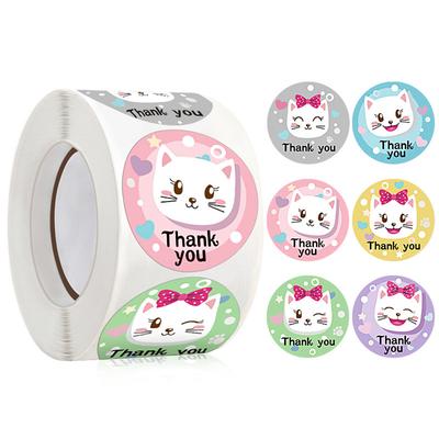 100-500 Stück Niedliche Katzen-Aufkleber Dekor Danke-Aufkleber Kreisrolle Siegel-Etikett Chrompapier Geschenkkarton-Anhänger Bäckerei-Umschlag Handtasche