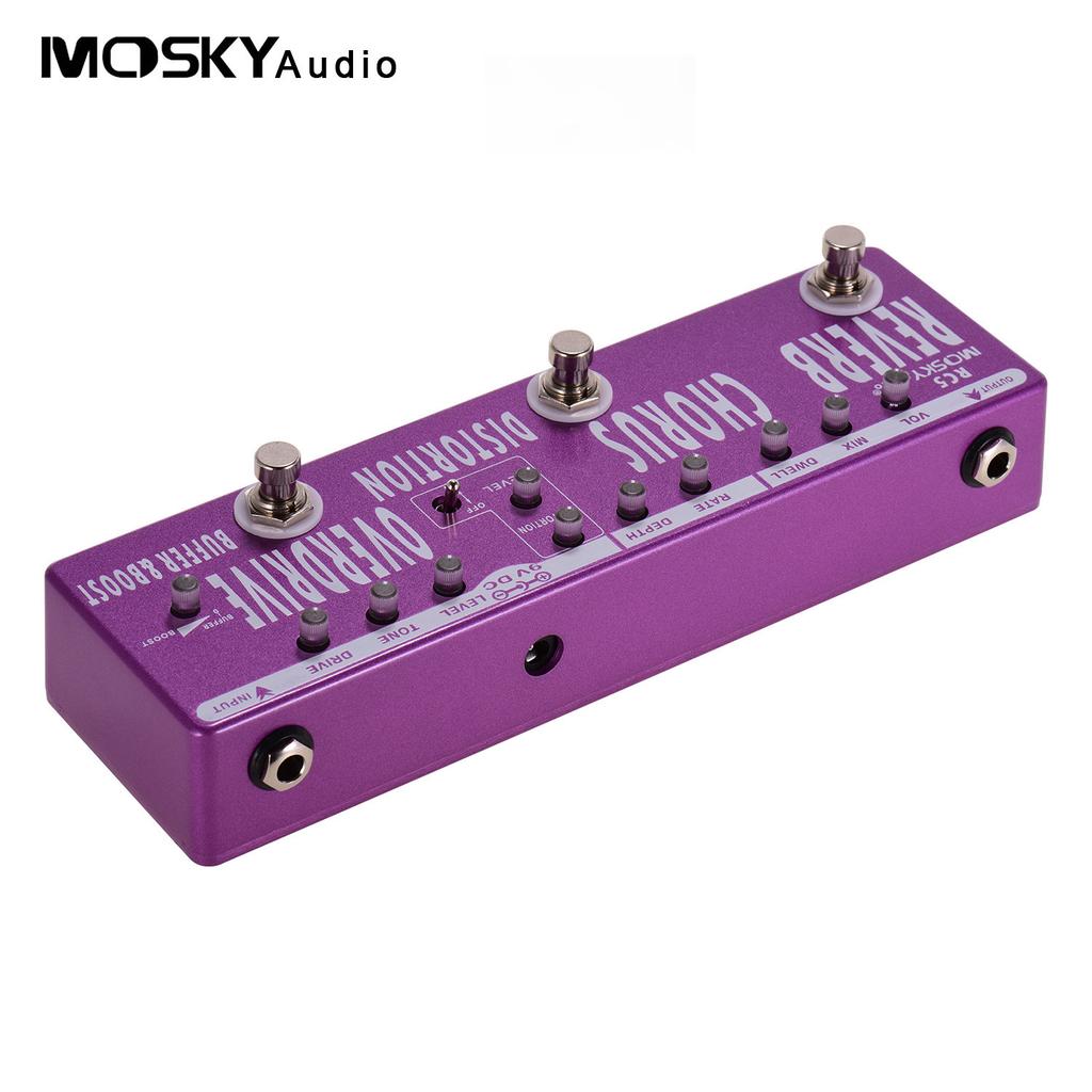 MOSKYAudio RC5 6 In 1 Guitar Multi Effects Pedal Reverb + Chorus + Distortion + Overdrive + Booster + Buffer Full Metal