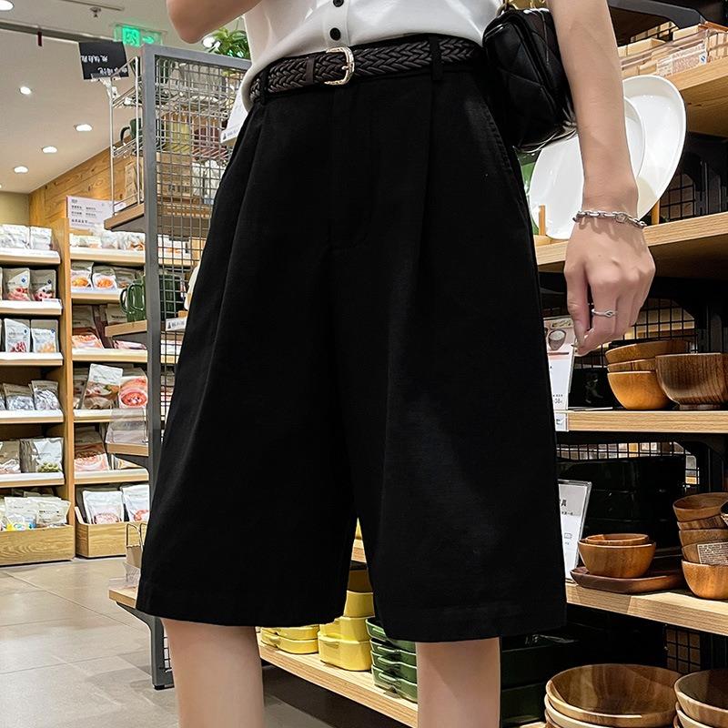 Womens Old Money Style High Waist Wide Leg Knee Length Casual Shorts S чёрный