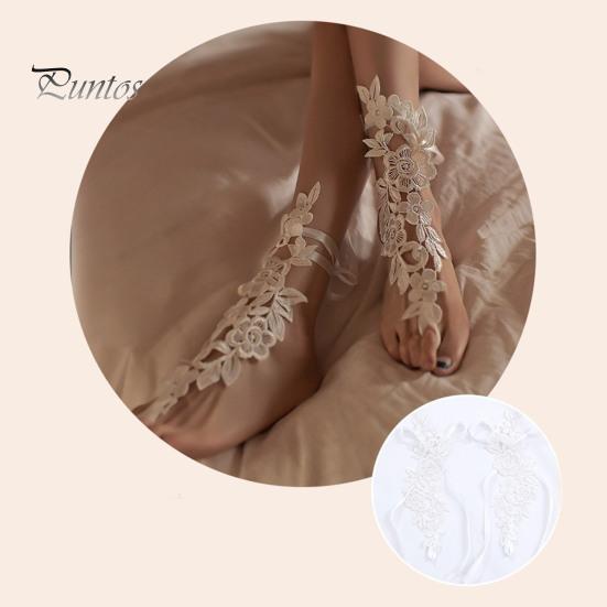 1 Pair Foot Cover with Toe Ring Hollow Out Lace Flower Applique Temptation Solid Color Close-fitting Honeymoon Wedding Night Foot Cover Foot