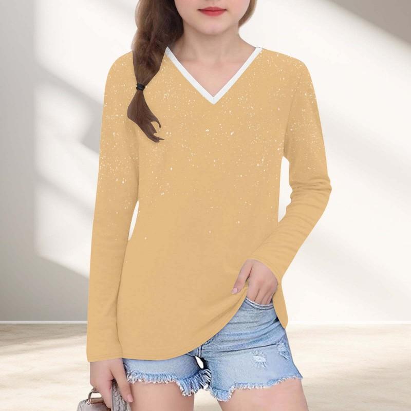 Womens V-Neck Long Sleeve Loose Fit T-Shirt With Polka Dot Print Casual Oversized Top Daily Wear