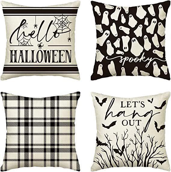 Halloween Pillowcase Skeleton Witch Pattern Line Print Bedroom Living Room Decoration Pillowcase