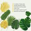 2026+ 100 Pcs Artificial Palm Leaves Tropical Leaves, Leaf Gold and Green Faux Leaves for Hawaiian Party Table Decoration