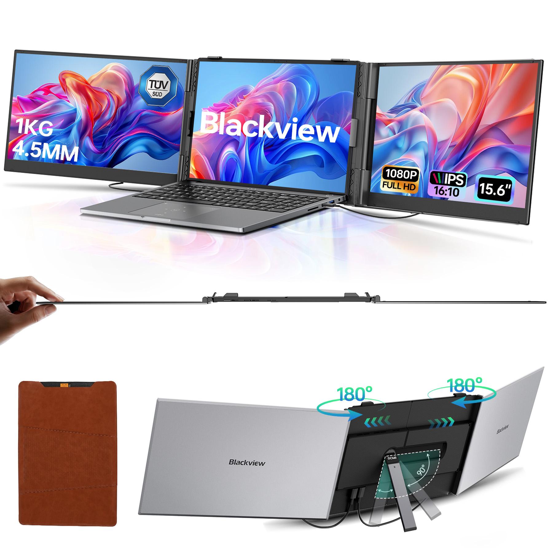 Blackview DCM8 Trojitý prodlužovač obrazovky pro notebook, 15,6  1080P FHD IPS přenosná externí obrazovka, Plug & Play s kabelem USB C, Windows/Mac/Mobilní zařízení šedá barva