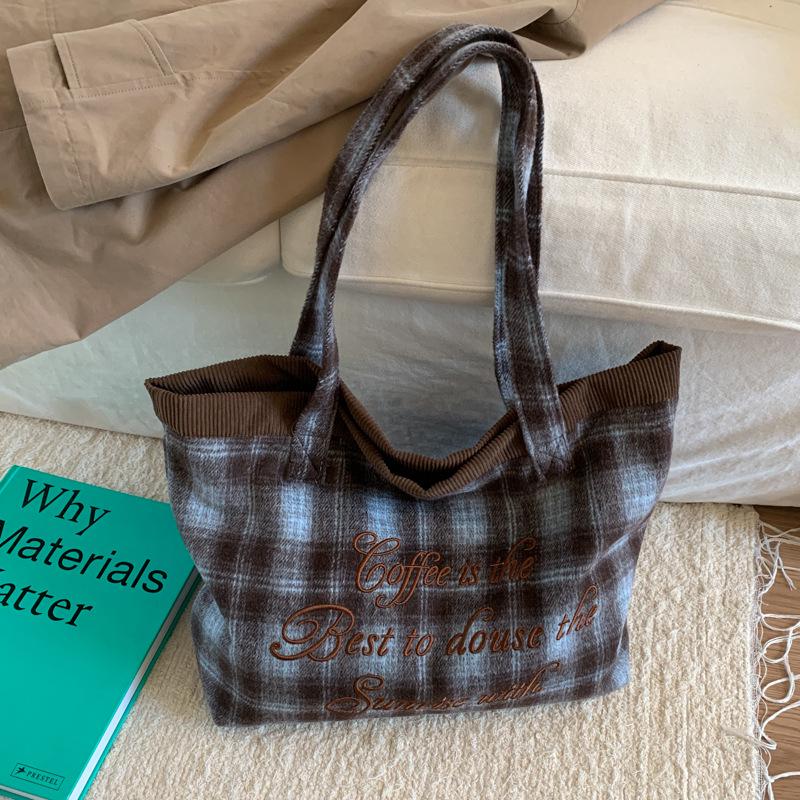 2025 Plaid Casual Commuter Shoulder Bag - Large Capacity Woolen Handbag Tote for Ladies