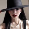 New Retro Imitation Wool Hat for Women Solid Color Versatile French Top Hat British Large Brim Dome Concave Felt Hat