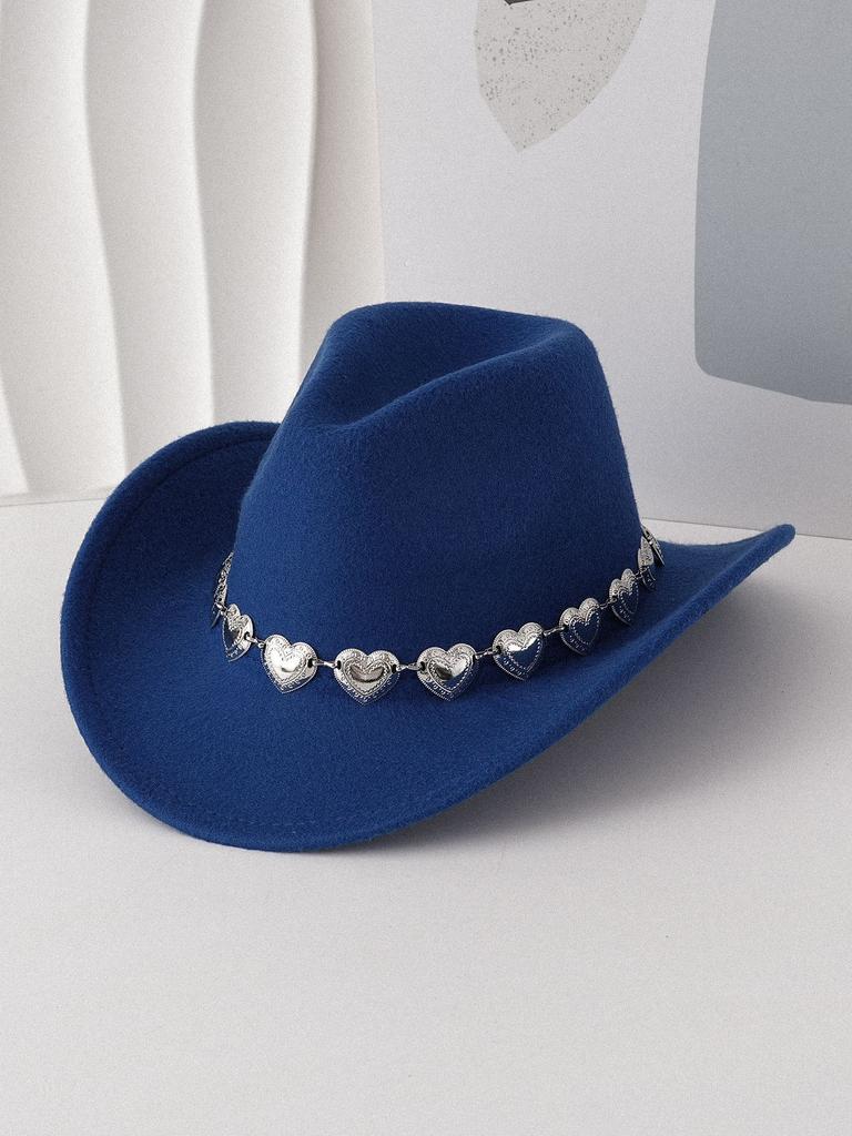 European and American hollow metal oversized love chain hat chain hip hop punk cowboy hat top hat retro felt hat