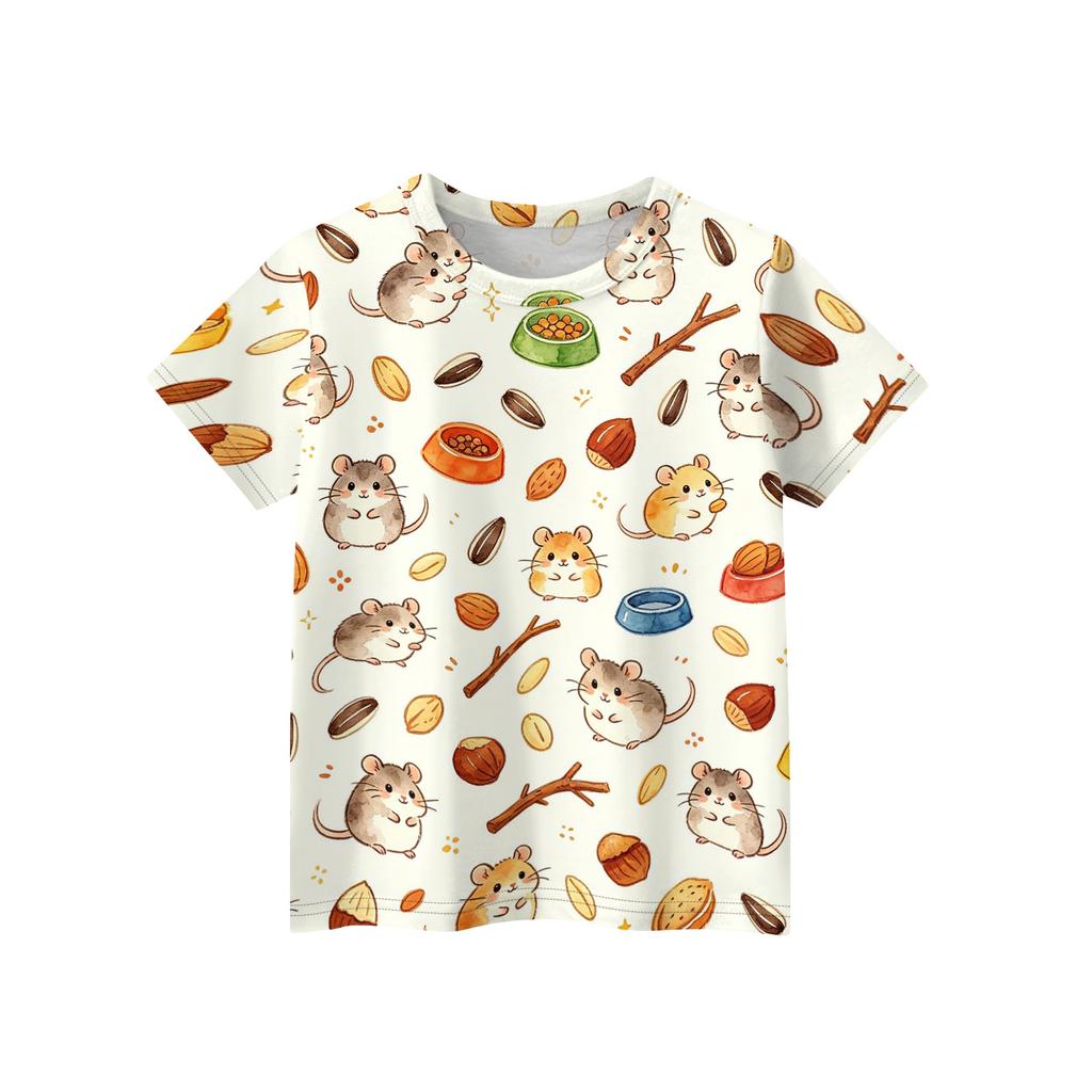 Kids Animal Print Short Sleeve T Shirt Casual Loose Fit Crew Neck Top Lightweight Comfortable Fabric Suitable for Everyday Wear