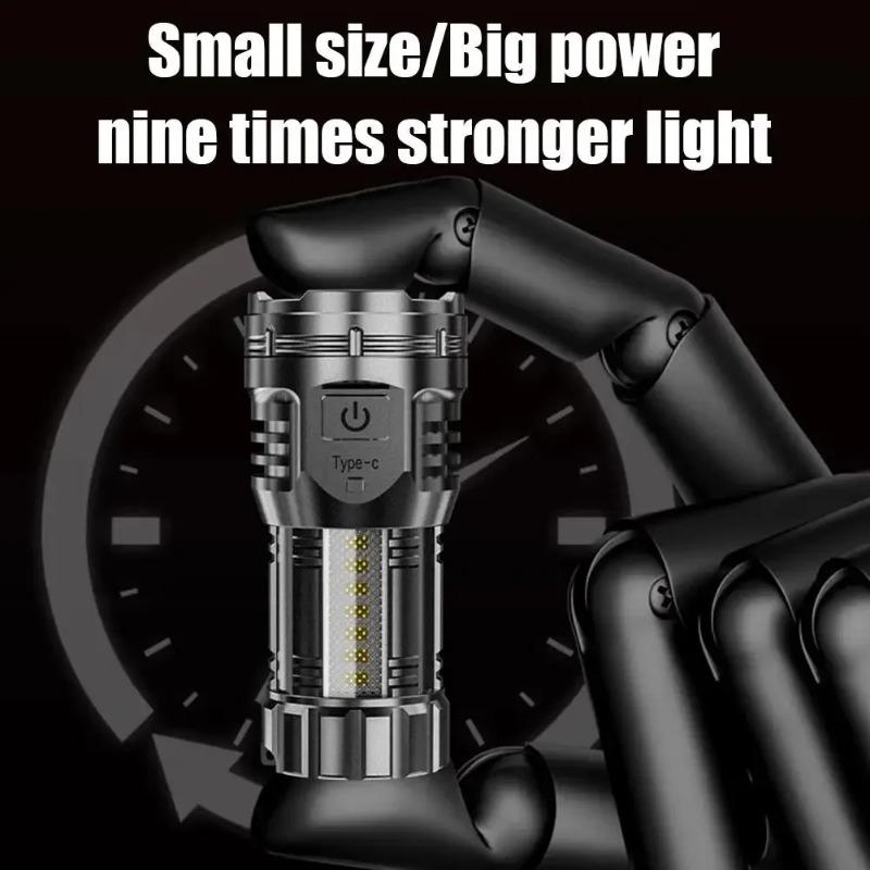 9 LED Mini Flashlight with Side Lights ABS Portable Rechargeable LED Torch Built-in Battery High Power Lantern 4 Lighting Modes