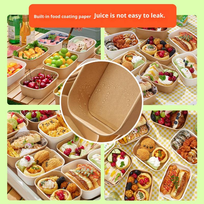 10Pcs Square Disposable Lunch Box Paper Food Container Kraft Paper Lunch Box Leak Proof With Lid Food Packing Box