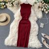 European and American stand-up collar breasted slim-fitting and thin elastic knitted vest skirt waist and thin medium and long hip-wrapped bottoming
