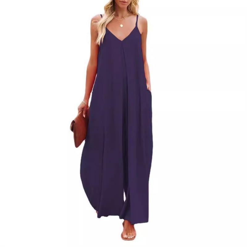 Dames Effen Kleur Bretels Wijde Pijpen Zakken Casual Commuter Jumpsuit