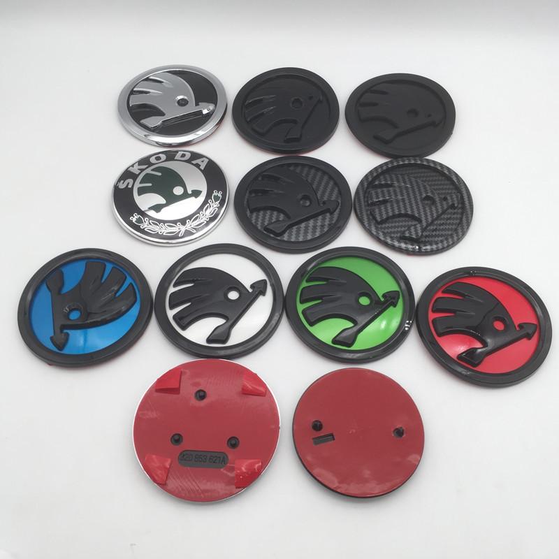 WUM1 1pcs for SKODA 90mm 80mm 100mm Car Front Grille Head Hood Bonnet Emblem Rear Tail Bumper Trunk Sticker Badge Styling Accessories