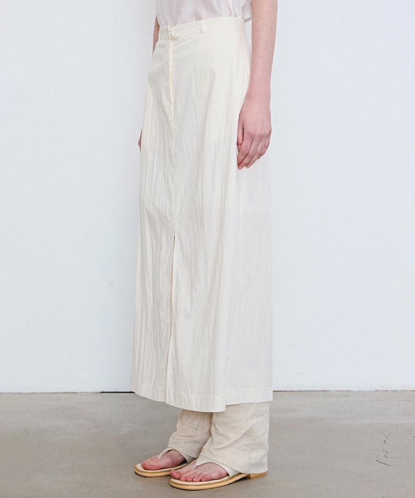 Nigaennikol Seersucker Slit Long Skirt_Ivory