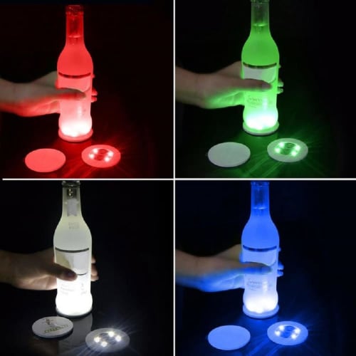 10 Bottle Sticker Coaster Lights, Battery-Powered LED Party Drink Cup Mats for Christmas, Vase, New Year, and Halloween Decorations (Multicolor)