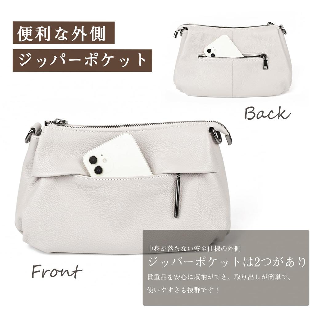 Shoulder Genuine Crossbody Crossbody Shoulder with Zipper Large Commuting [MFFOR] Bag, Leather, Ladies, 2-way Bag, Handbag, Bag, Bag, Handbag, Pocket,