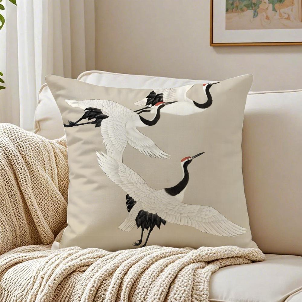 Chinese Classical Elegant Red Crowned Cranes Art  Cushion Cover Pillowcase Antidustmite Living Room Sofa Decor Cushion Room