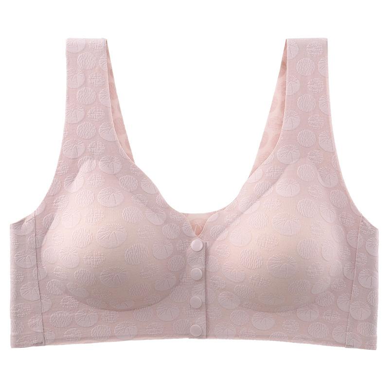New seamless front buckle underwear women's fixed cup large elastic vest type large size steel rimless bra
