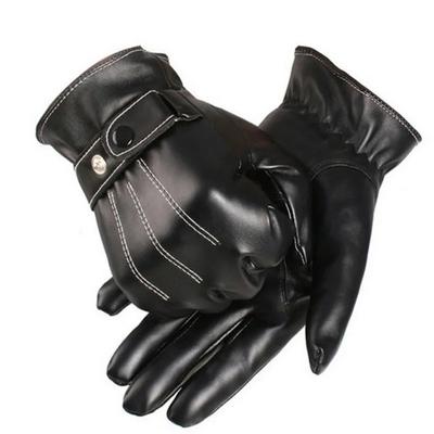 Handschuhe Männer Winter Leder Schwarze Handschuhe Knopf Warme Fäustlinge Luxuriöse PU Leder Fahren Herren