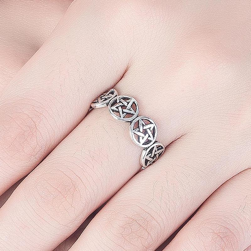 New Star Pentagram Punk Chunky Adjustable Thai Copper Color Finger Ring For Women Mens Korean Trendy Tibetan Jewelry Gifts