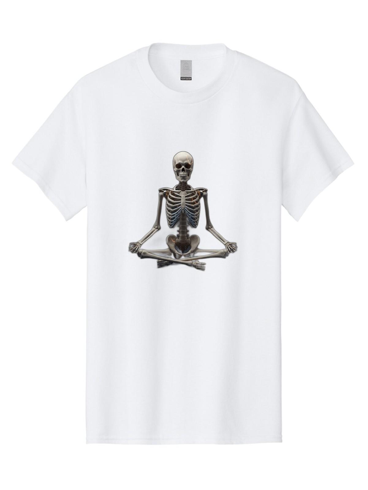 Skeleton-Meditating Mens Graphic Tee, 100% Cotton, Casual Summer Wear S