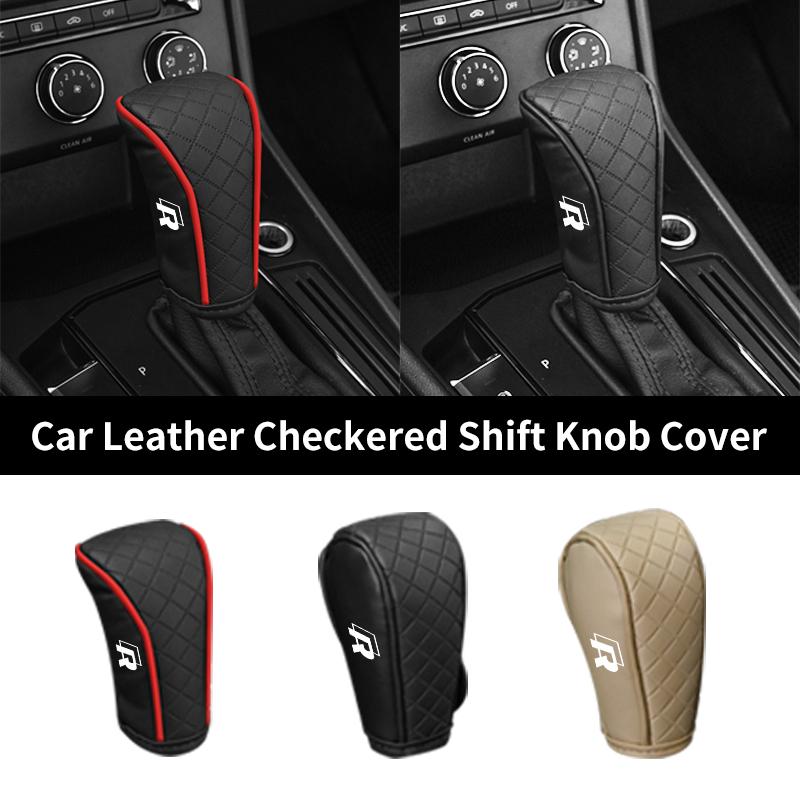 Car Checkered Non-slip and Durable Leather Gear Shift Protector For Volkswagen VW Scirocco Jetta Beetle GTI Passat POKIJMNU Sharan Touran