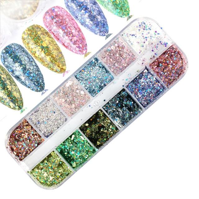 1 krabička nepravidelné třpytivé foliové nehty flitry na nehty třpytivé vločky nail art dekory na nehty příslušenství pro DIY manikúru