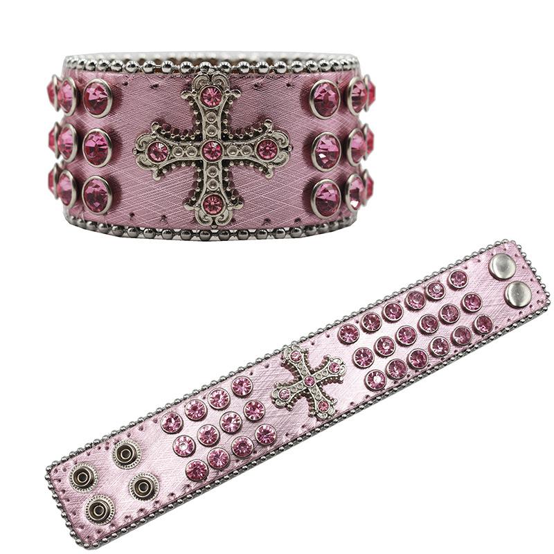 Design PU Armband Buntes Kreuz Besetzt mit Diamanten und Strasssteinen Armband