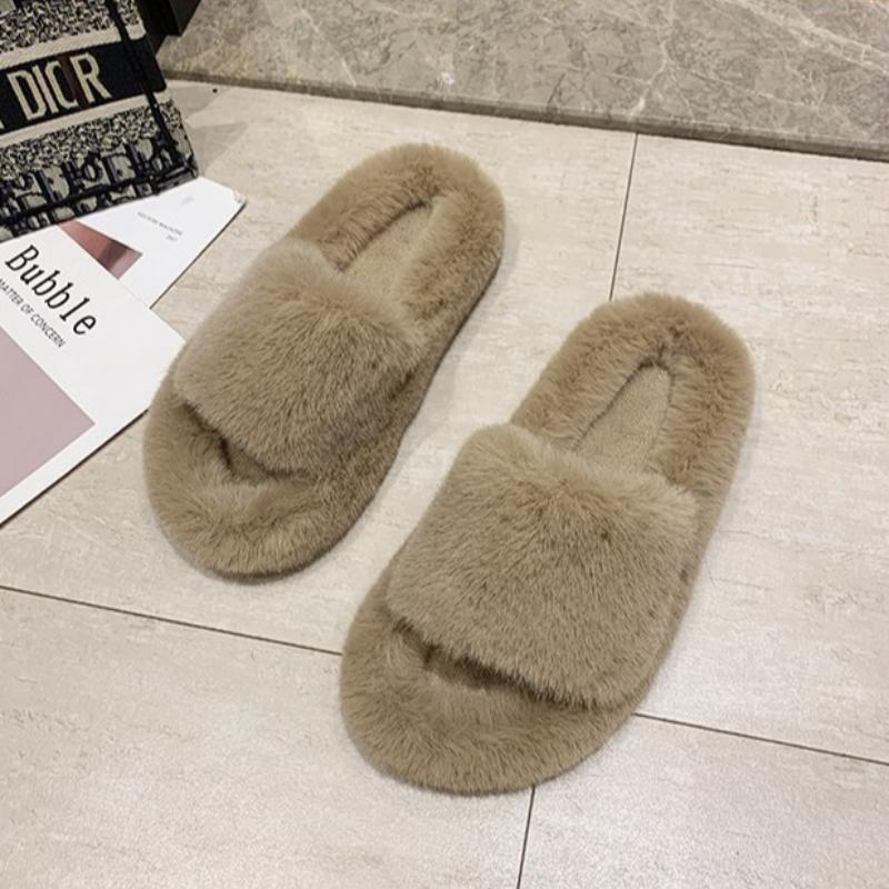 Thick Bottom Fur Slippers for Autumn and Winter, Rabbit Fur for Home and Outdoor Wear, Warm Plush Slippers