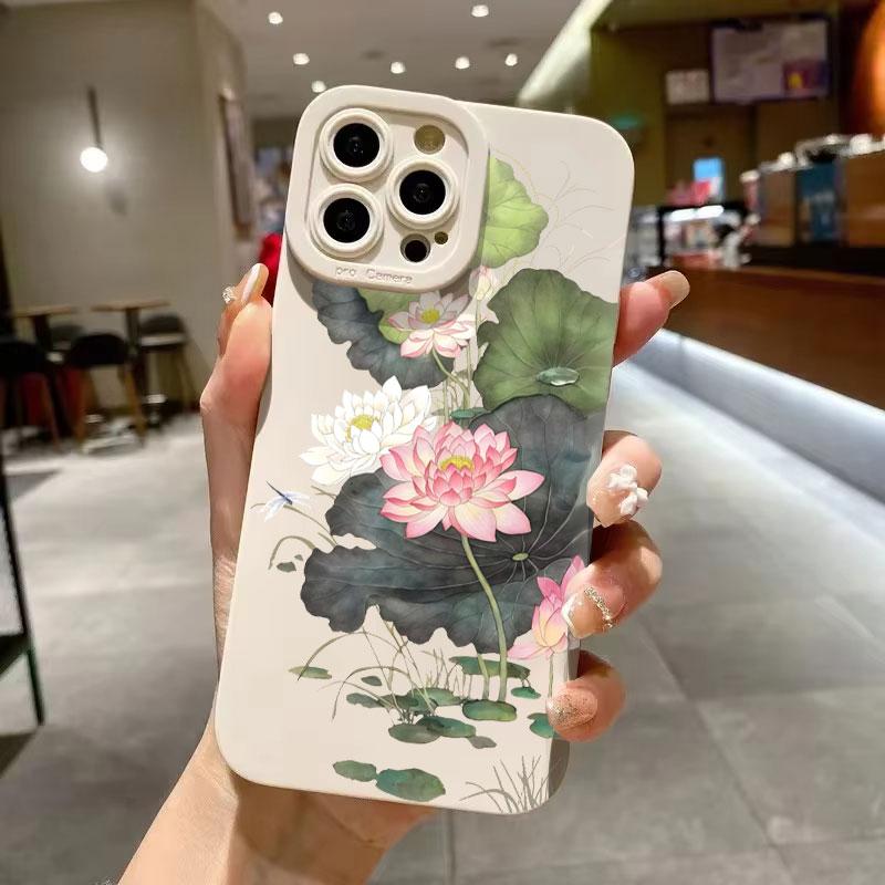 

Pink White Lotus Dragonfly Oriental Art Style Phone Case for iPhone 17 16 15 14 13 12 11 Series Pro Max Plus iphone 12