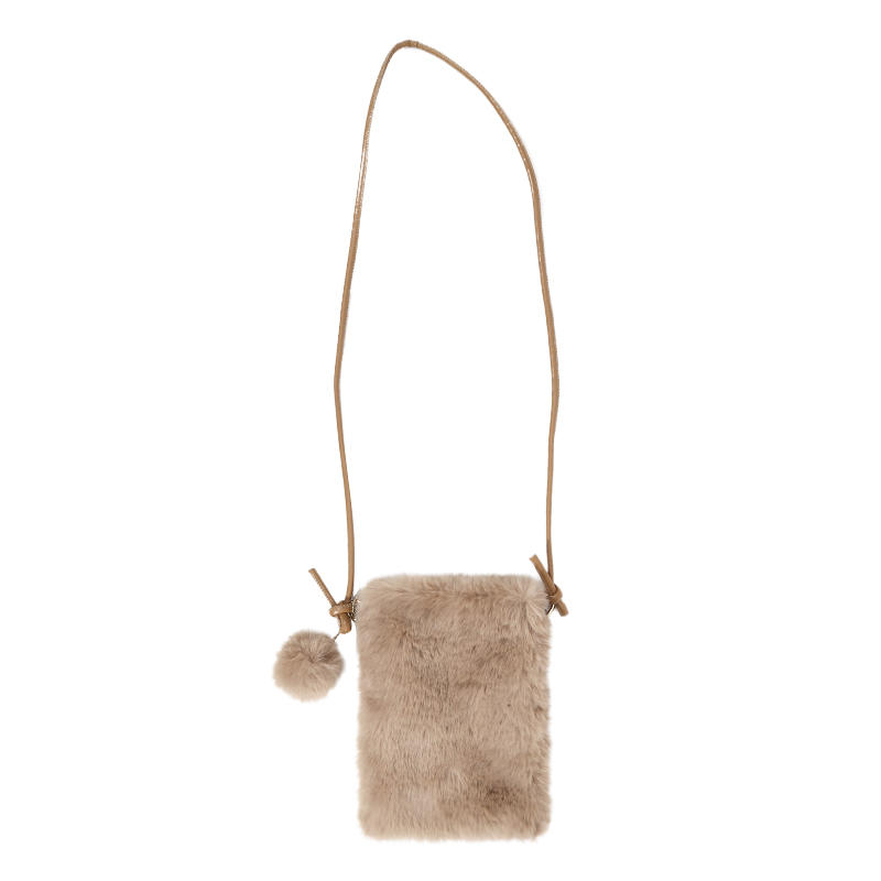 Plush Phone Bag Autumn and Winter Solid Color Elegant Women's Durable Girl Fur Hanging Rope Bag Crossbody Coin Purse