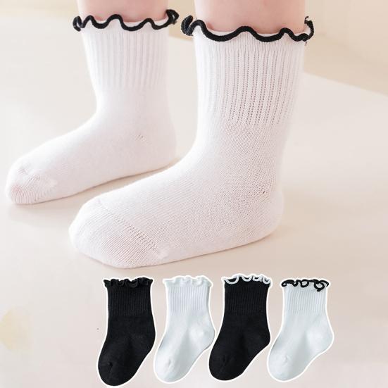 1 Pair Baby Girls Scallop Top Socks Spring Autumn Mid-Calf Princess Socks Sweat-absorbent Cute Cotton Socks for Toddlers