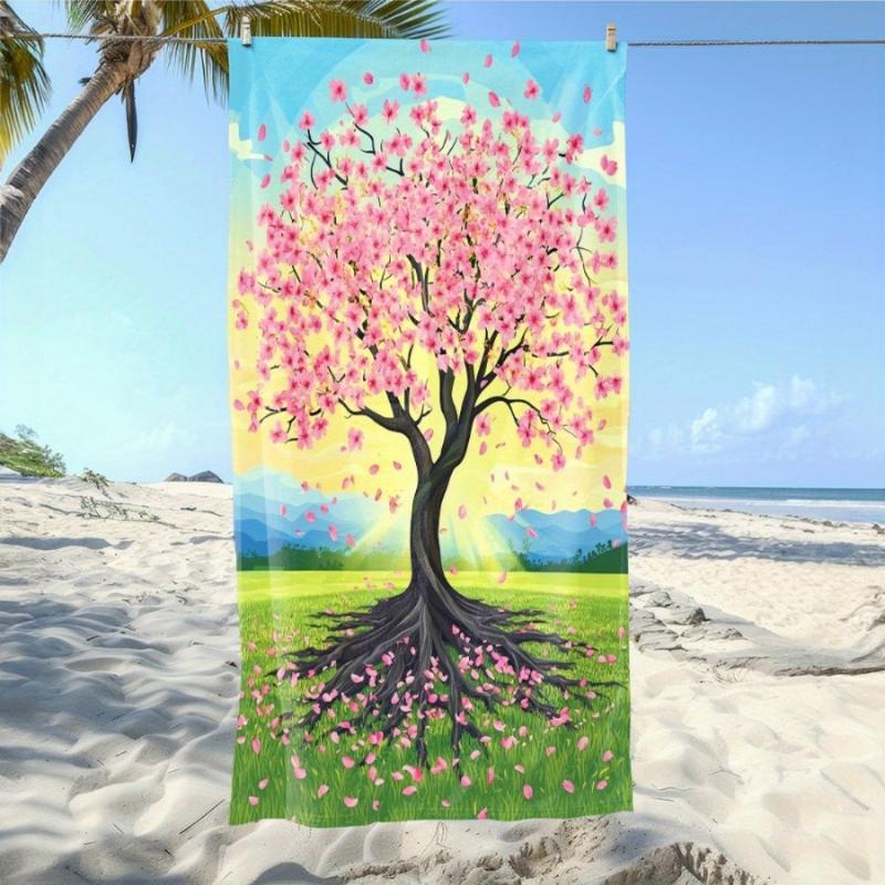 

1pc Quick-Dry Beach Towel -Ideal Holiday Gift for Family or Friends, Beach Accessories, Cherry Blossom Towel, Travel Accessory W40*H60(CM)