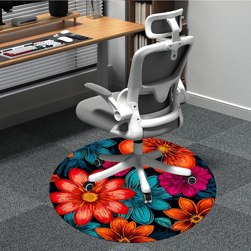 

1PC Floral Pattern Chair Carpet for Office, Indoor Non-Slip Washable Carpet, Soft Comfortable Mat For Office Room yy250930322 80cm by 80cm
