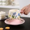 High end Nordic Style Floral Cup and Saucer Afternoon Tea Couple Ceramic Coffee Cup Girl Gift Souvenir Gift Box