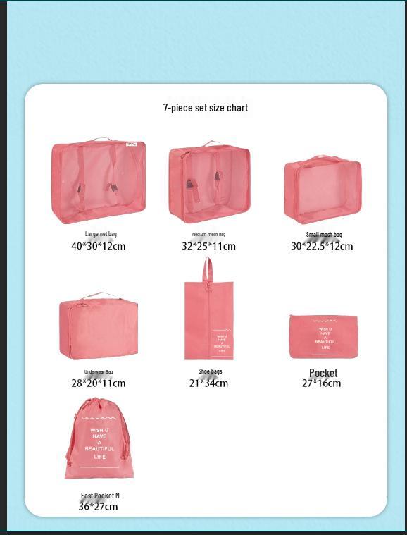 Seven-Piece Travel Storage Set: Digital, Toiletries, Cosmetics, Refillable Bottles, Clothes & Shoes Organizer Bags