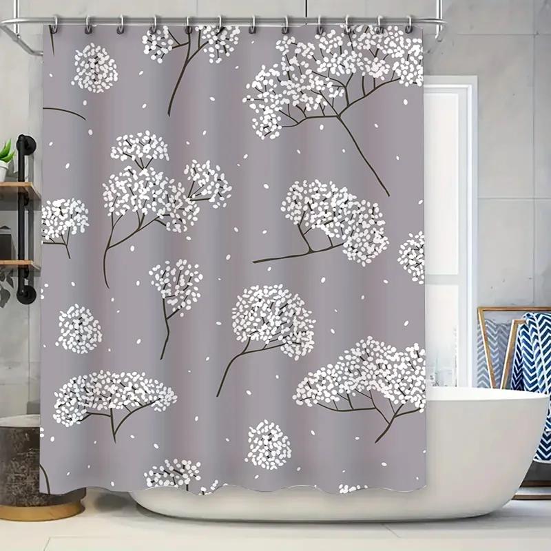 

Modern Bathroom Shower Curtain Decorfloral Tree Print For Home Decoration Grey Color With White Flowers Pattern Waterproof Fabri W60H190(CM)-1 Pcs
