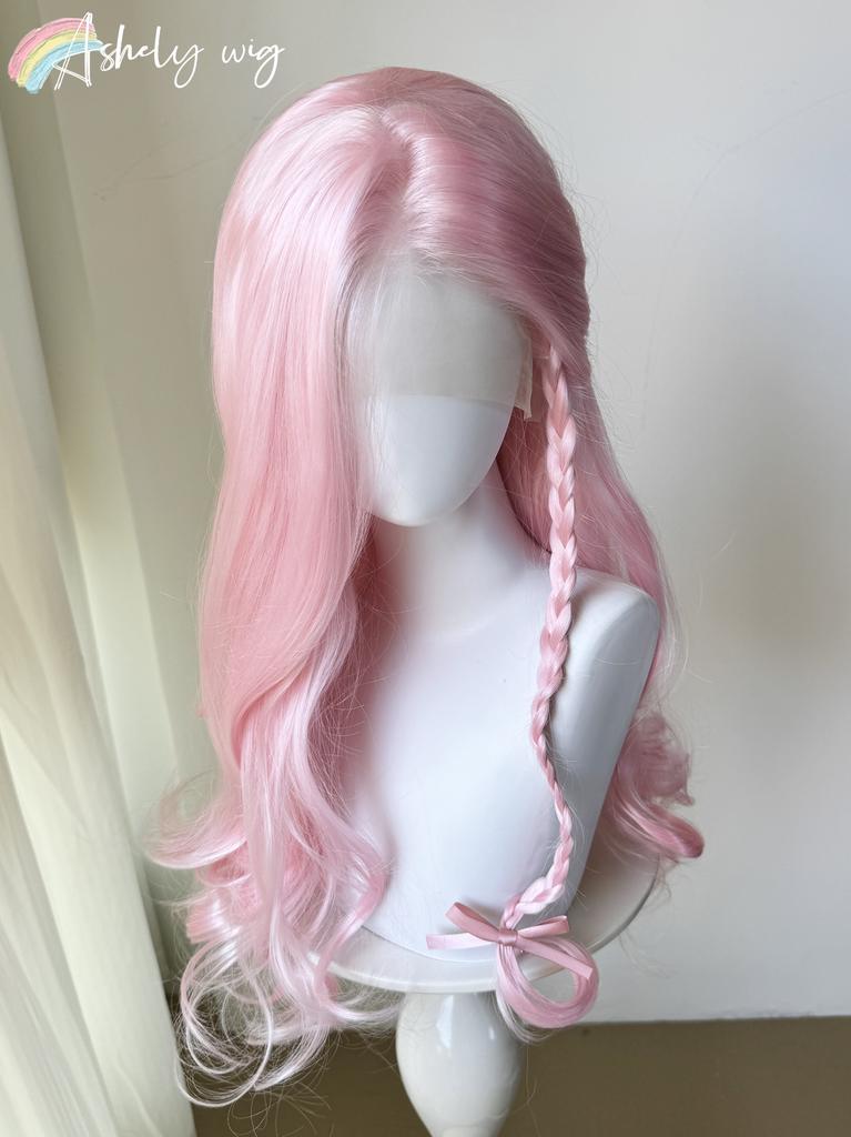 Soft Bright Pink Wave Wig Lace Front 26inch Long Wavy Hiar Wigs Cosplay Synthetic Lace Wigs for Women Daily Pink Lace Front Wig