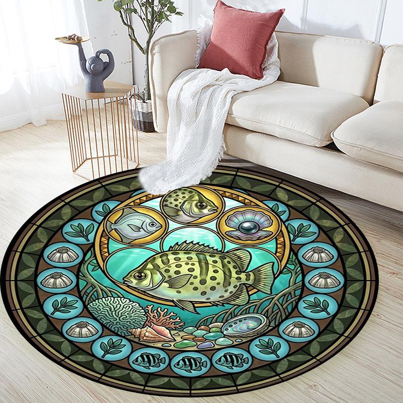 Marine Life Glass Round Area Rug Under Office Chairs Bedroom Living Room Home Decor