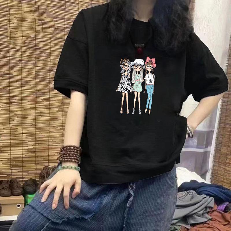 100% Cotton Women's Casual Half Sleeve Slimming Print T-Shirt, New Loose Fit, Plus Size, INS Trend