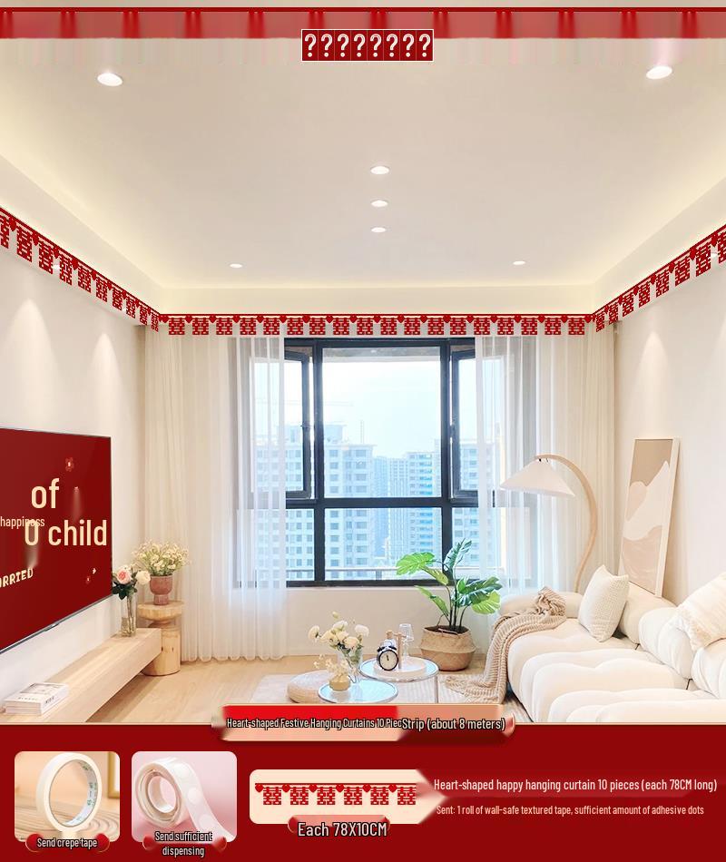 Wedding Room Decoration Set: Bride & Groom s Ceiling and Garland Décor with Double Happiness Pendant