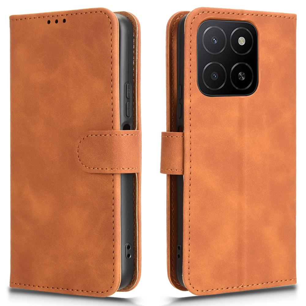

For Honor X5b Leather Case Skin-Feel Anti-Drop Wallet Flip Phone Cover Brown